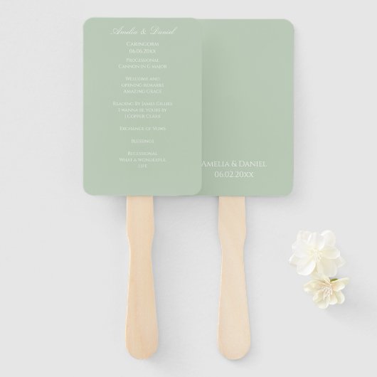 Sage Green Wedding Ceremony Program Handwaaier (Voorkant en achterkant)