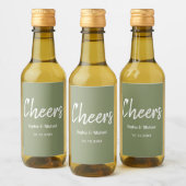 Sage Green Wedding Cheers Minimal Wijn Etiket (Flessen)