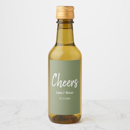 Sage Green Wedding Cheers Minimal Wijn Etiket (Voorkant)