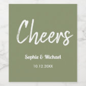 Sage Green Wedding Cheers Simple Wijn Etiket (Enkel label)