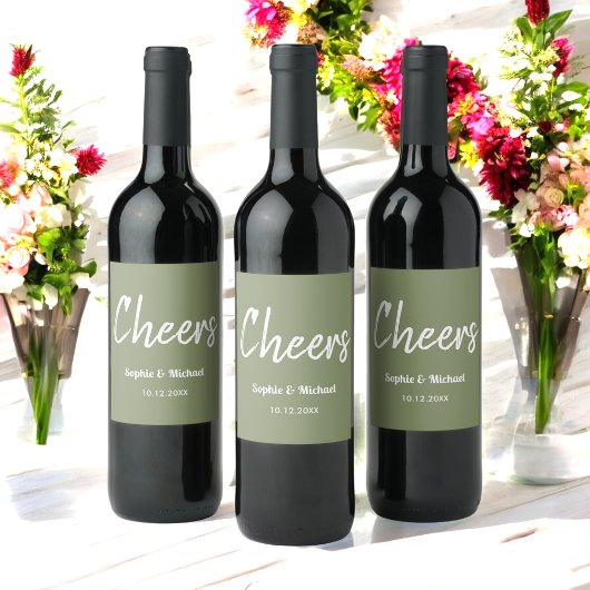 Sage Green Wedding Cheers Simple Wijn Etiket