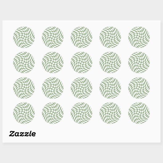 Sage Green Wedding Collectie Check Gecontroleerd Ronde Sticker (Vel)