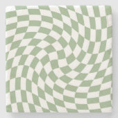 Sage Green Wedding Collectie Check Gecontroleerd Stenen Onderzetter (Voorkant)