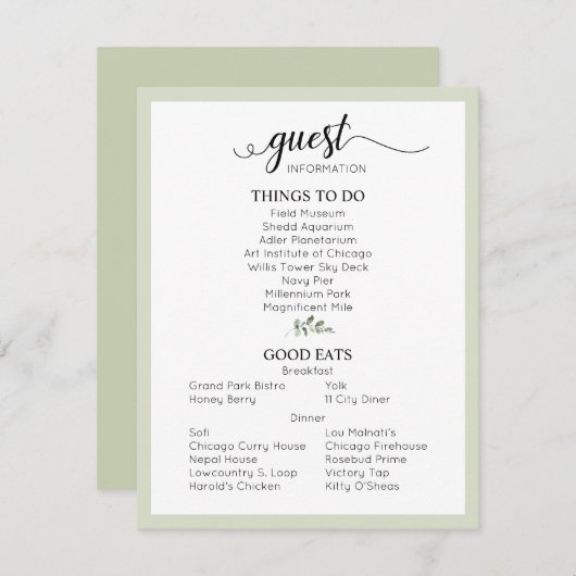 Sage Green Wedding Details gastinformatie Informatiekaartje (Voorkant / Achterkant)