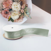 Sage Green Wedding Elegant Script Calligraphy Satijnen Lint