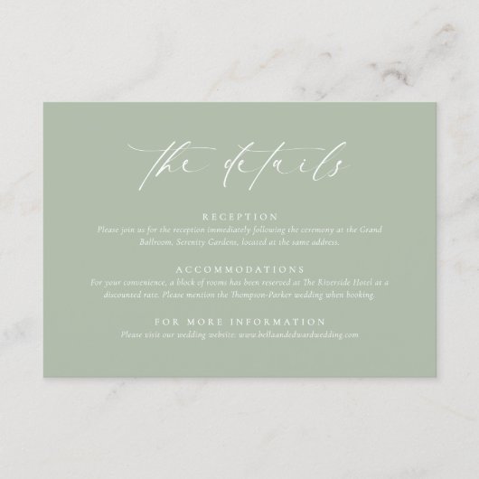 Sage Green Wedding Enclosure Card Informatiekaartje (Voorkant)
