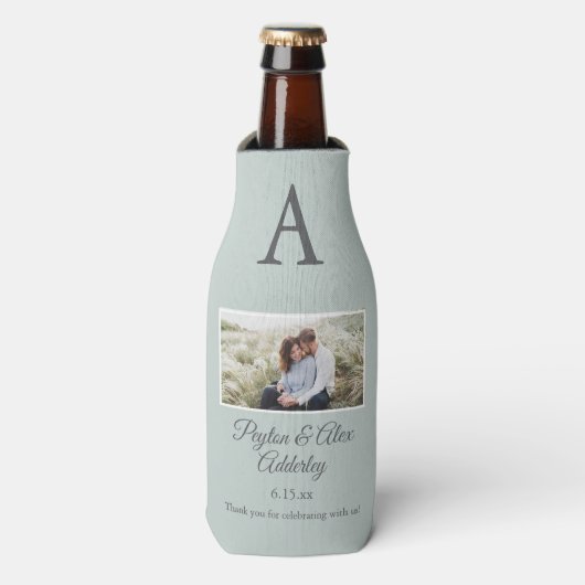 Sage Green Wedding Favoriet Foto Fles Koeler (Fles Voorkant)