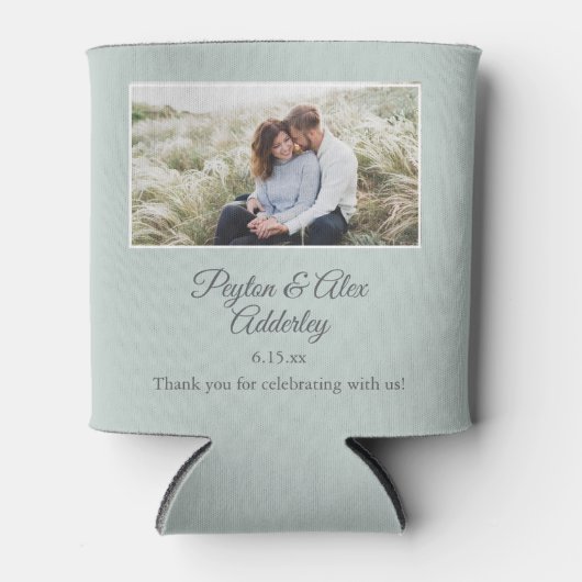 Sage Green Wedding Favoriet Foto paar Foto, Namen Blikjeskoeler (Voorkant)