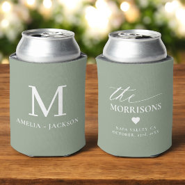 Sage Green Wedding Favoriet Monogram Naam Hart Blikjeskoeler
