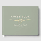 Sage Green Wedding Gastboek met Gouden Hart Gastenboek (Voorkant)