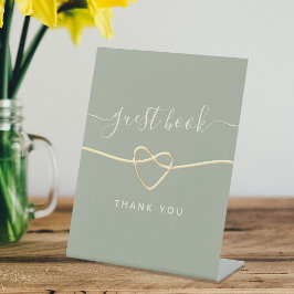 Sage Green Wedding Gastboek Teken met Gouden Hart Reclamebord Met Voetstuk