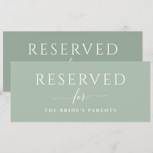 Sage Green Wedding Gereserveerd Sign Romantic Kaart (Voorkant / Achterkant)