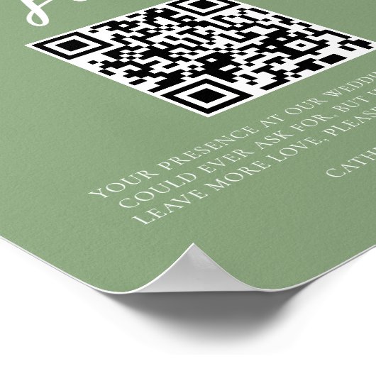 Sage Green Wedding Honeymoon Fund QR-code Poster (Hoek)