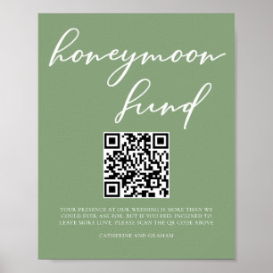 Sage Green Wedding Honeymoon Fund QR-code Poster