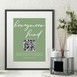 Sage Green Wedding Honeymoon Fund QR-code Poster