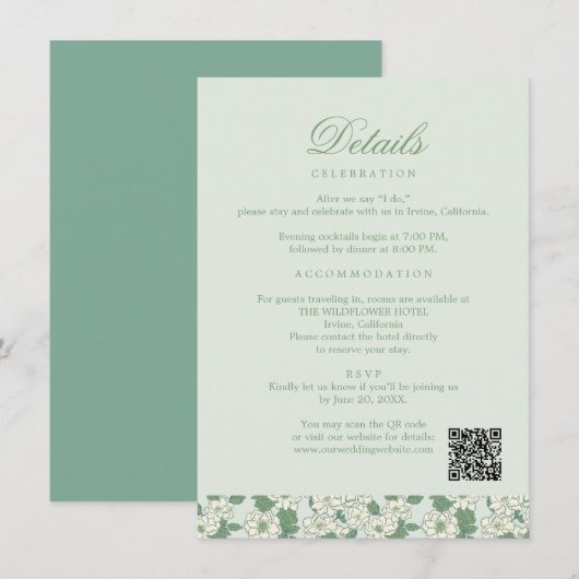 Sage Green Wedding Information Card Informatiekaartje (Voorkant / Achterkant)