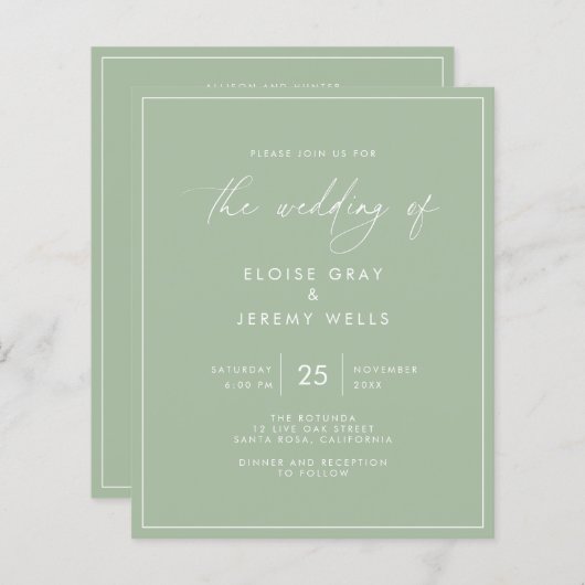 Sage Green Wedding Invitation (Voorkant / Achterkant)