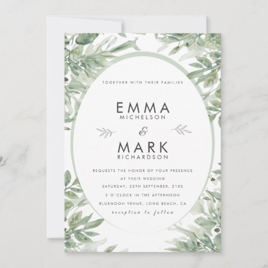 Sage Green Wedding Invitation | Elegant Botanical  Kaart (Voorkant)