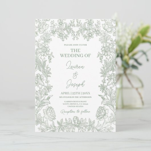 Sage Green Wedding Invitation Kaart (Staand voorkant)