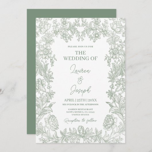 Sage Green Wedding Invitation Kaart (Voorkant / Achterkant)