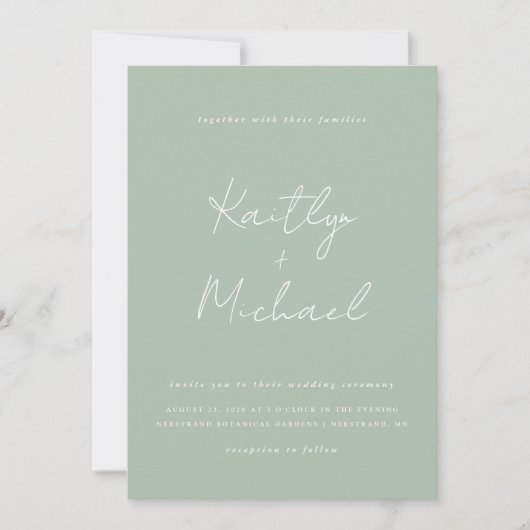 Sage Green Wedding Invitation Modern Handwriting Kaart (Voorkant)