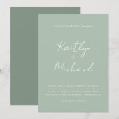 Sage Green Wedding Invitation Modern Handwriting Kaart (Voorkant / Achterkant)
