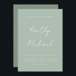 Sage Green Wedding Invitation Modern Handwriting Kaart<br><div class="desc">Deze eenvoudige,  moderne groene huwelijksuitnodiging kenmerkt uw namen in een rommelig handschrift. Het is trendy,  modern en minimalistisch.</div>