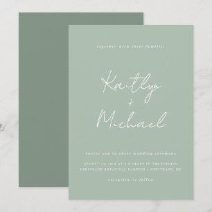 Sage Green Wedding Invitation Modern Handwriting Kaart