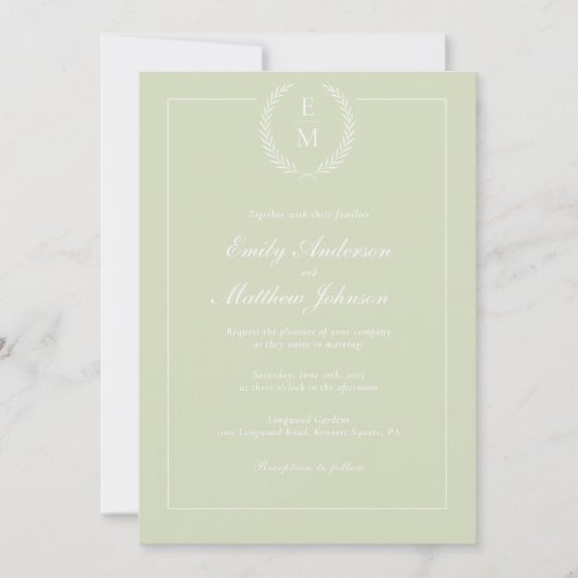 Sage Green Wedding Invitation QR-code Kaart (Voorkant)
