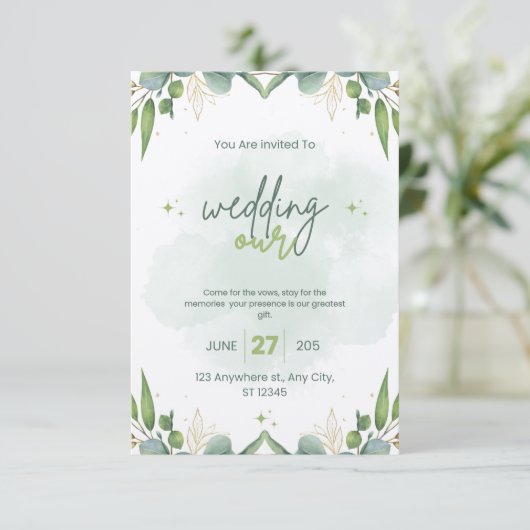 Sage Green Wedding Invitation Sjabloon Bewerkbaar Kaart (Staand voorkant)