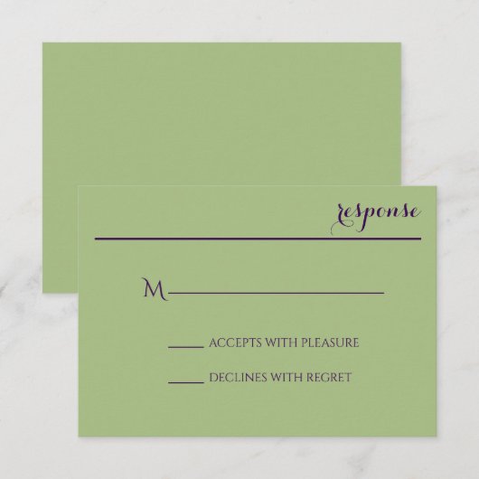 Sage Green Wedding Invite Response Kaart (Voorkant / Achterkant)