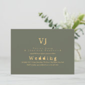 Sage Green Wedding Invitting Gold Ink Typwriter Kaart (Staand voorkant)