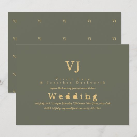 Sage Green Wedding Invitting Gold Ink Typwriter Kaart (Voorkant / Achterkant)