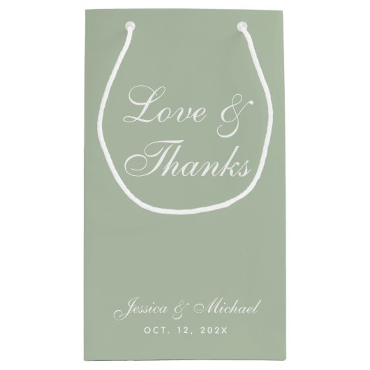 Sage Green Wedding Love & Bedankt Simple Script Klein Cadeauzakje (Achterkant)