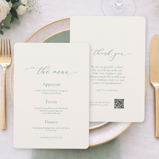 Sage Green Wedding Menu Card – Double Sided Kaart