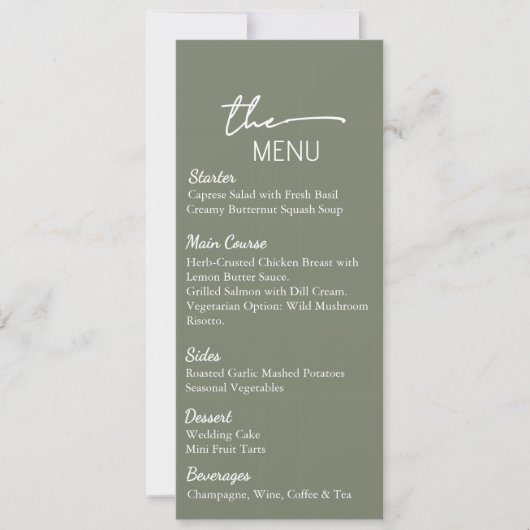 Sage Green Wedding Menu Card Editable Template Kaart (Voorkant)