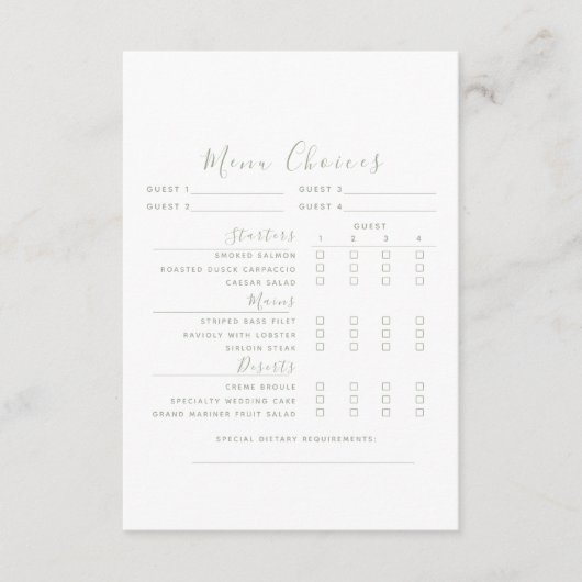 Sage Green Wedding Menu Choice Kaart (Voorkant)