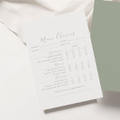 Sage Green Wedding Menu Choice Kaart