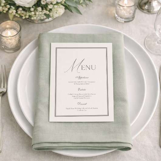 Sage Green Wedding Menu | Elegant Ivory Floral  Kaart