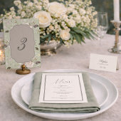 Sage Green Wedding Menu | Elegant Ivory Floral  Kaart