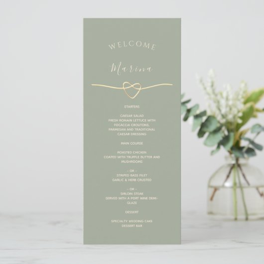 Sage Green Wedding Menu met Gastnaam (Staand voorkant)