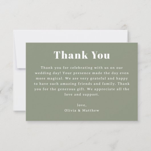 Sage Green Wedding | Minimalist Elegant Garden Bedankkaart (Voorkant)