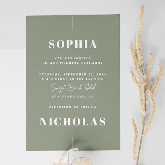 Sage Green Wedding - Minimalistische foto en QR-co Kaart