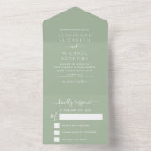 Sage Green Wedding Modern Typografie All In One Uitnodiging (Binnen)