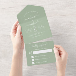 Sage Green Wedding Modern Typografie RSVP All In One Uitnodiging