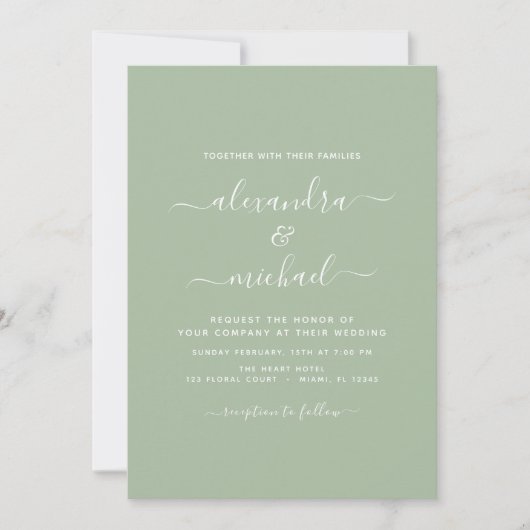 Sage Green Wedding Modern Typography Invitation Kaart (Voorkant)