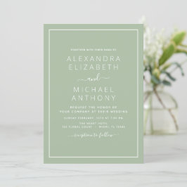 Sage Green Wedding Modern Typography Invitation Kaart