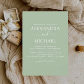 Sage Green Wedding Modern Typography Invitation Kaart