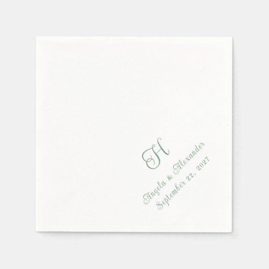 Sage Green Wedding Monogram Script Servet (Voorkant)
