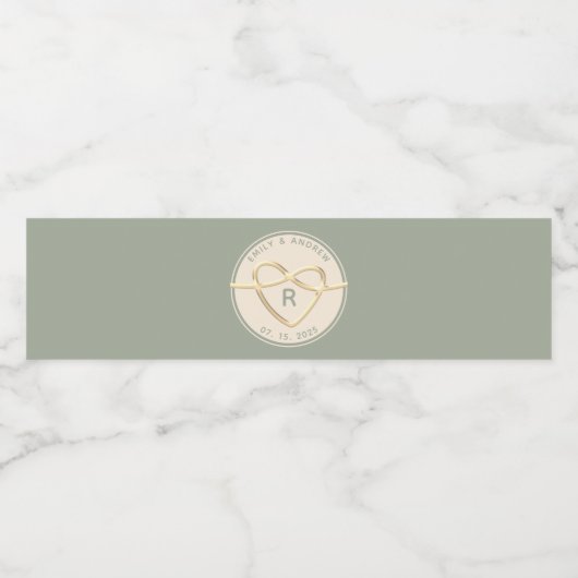 Sage Green Wedding Monogram Waterfles Etiket (Enkel label)
